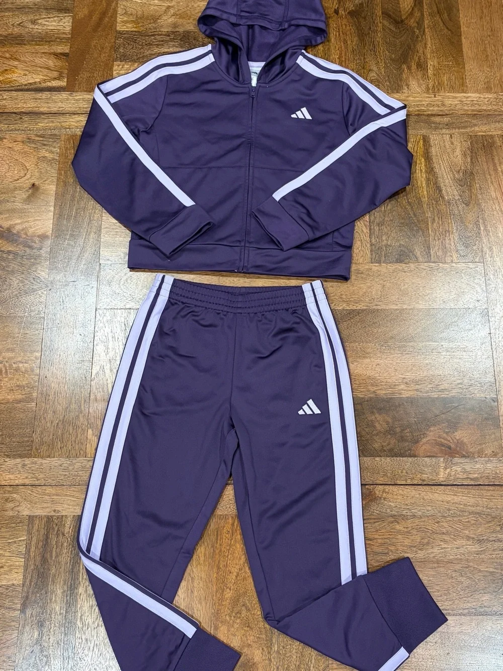adidas Girls Track Jacket and Pants Suit Set Purple with Lavender Stripes Sz 6 S